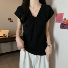 批发实拍 胖妹妹夏装大码女装设计感正肩飞飞袖T恤显瘦宽松冰丝上衣潮