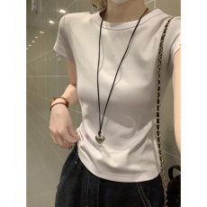 批发实拍实价 春夏<b class='q'>韩</b>版气质圆领简约百搭修身正肩纯棉短袖T恤打底上衣