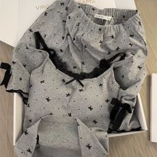 带胸垫夏季带短裤蕾丝花边波点蝴蝶结睡衣女学生家居服套装