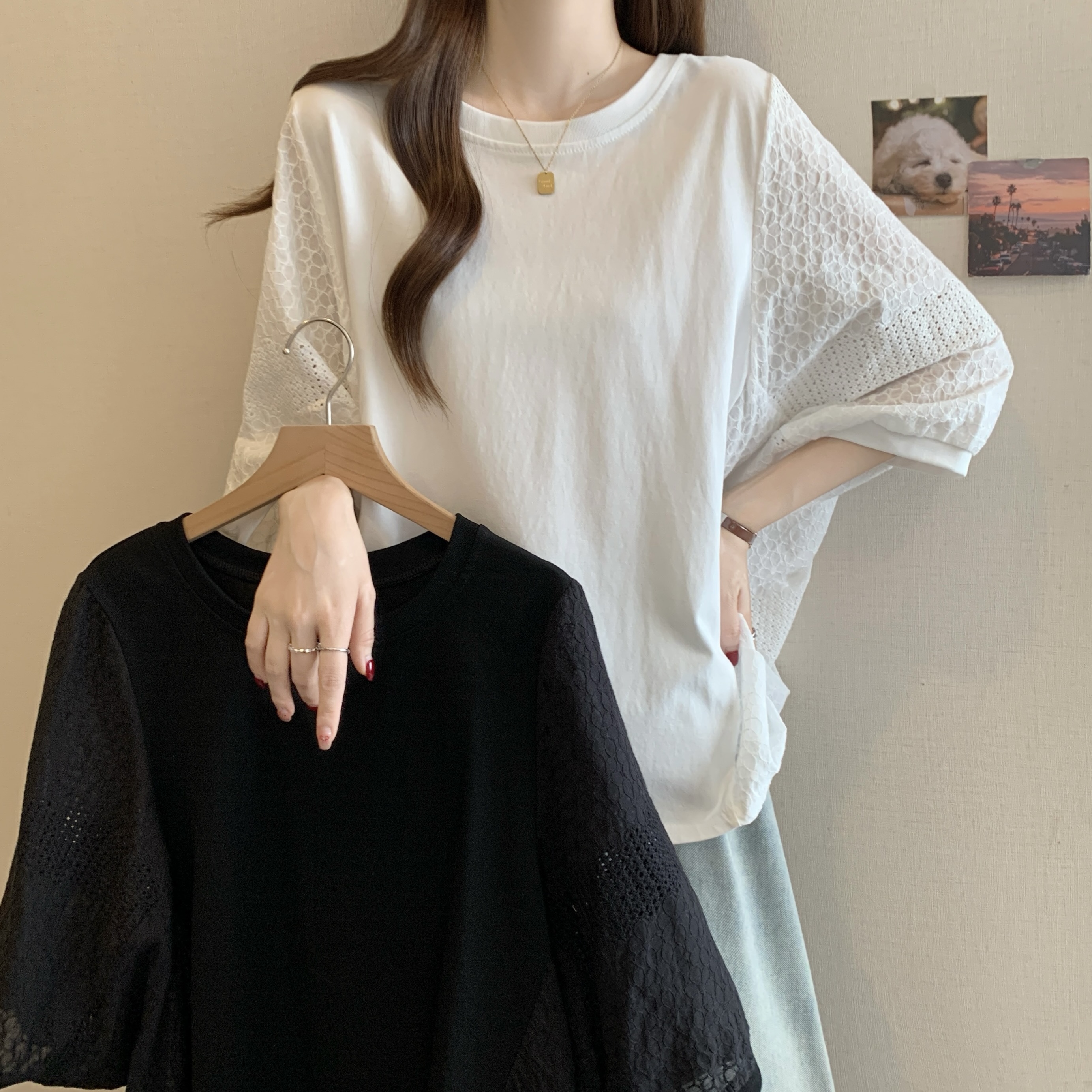 FA37169# 欧货长袖T恤女春季大码微胖mm大版宽松显瘦中长款蝙蝠袖上衣 服裝批發女裝批發服飾貨源