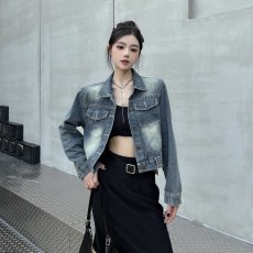 批发美式复古牛仔外套女春高级感休闲<b class='q'>百搭</b>修身短款夹克上衣