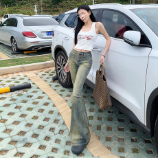 批发<b class='q'>实拍</b>新品美式复古｜铆钉装饰｜长裤｜加长｜弹力微喇牛仔裤女