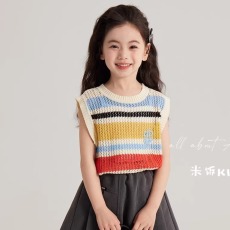 批发童装<b class='q'>夏</b>装女童背心2025<b class='q'>夏</b>季新款儿童洋气条纹针织马甲