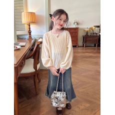 批发<b class='q'>童装</b><b class='q'>女</b>童设计感镂空针织衫春秋新款儿童<b class='q'>宝宝</b>慵懒风毛衣