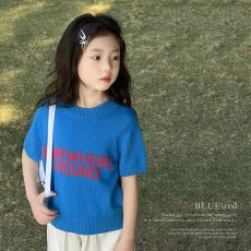 批发童装女童复古字母短袖针织衫<b class='q'>春</b>季2025新款百搭圆领中大童洋气上衣