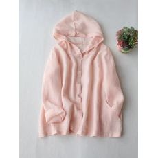 批发轻薄苎麻连帽<b class='q'>外套</b>女装九分袖衬衫开衫宽松文艺<b class='q'>夏季</b>防晒衫百搭上衣