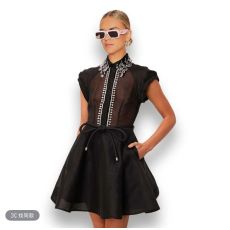 批发澳洲设计订钻流苏字蓬蓬短裙女系带气质时尚女装连衣裙<b class='q'>欧根纱</b>