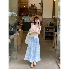 批发蕾丝花边设计感半身<b class='q'>裙</b>大码胖mm遮肉多巴胺蓝色格子中长<b class='q'>裙</b>A<b class='q'>字</b><b class='q'>裙</b>女