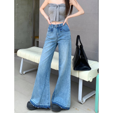 批发实拍实价#新款牛仔裤女宽松设计感复古水洗脚口微喇叭拖地<b class='q'>长裤</b>子