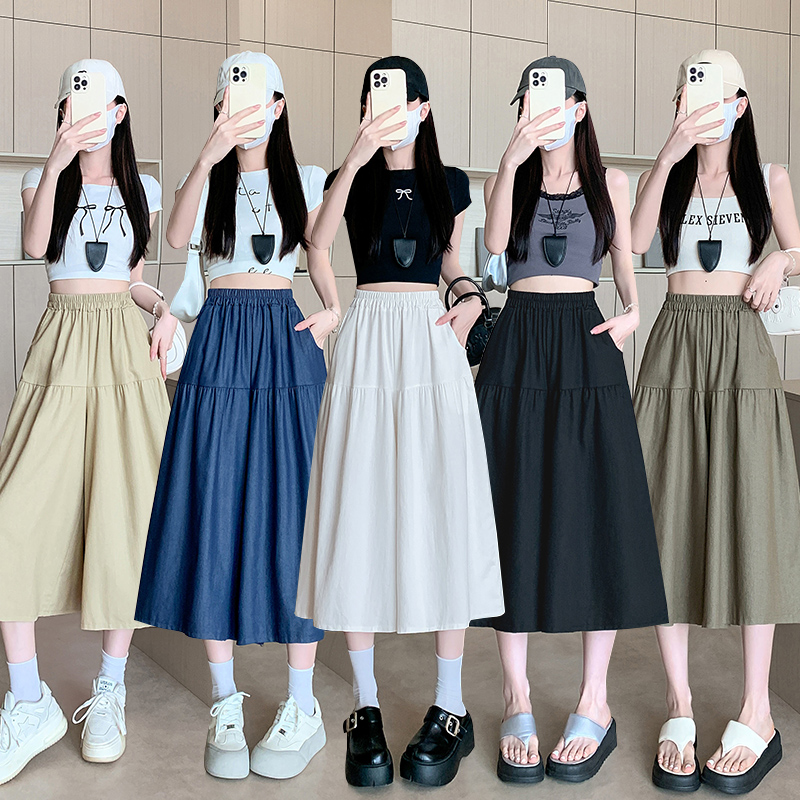 RY4511#小个子七分裙裤女休闲慵懒高腰阔腿裤显瘦宽松薄款冰丝裤夏
