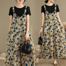 批发实拍吊带<b class='q'>连体裤女</b>夏季薄款复古宽松显瘦气质遮肉休闲背带阔腿裤