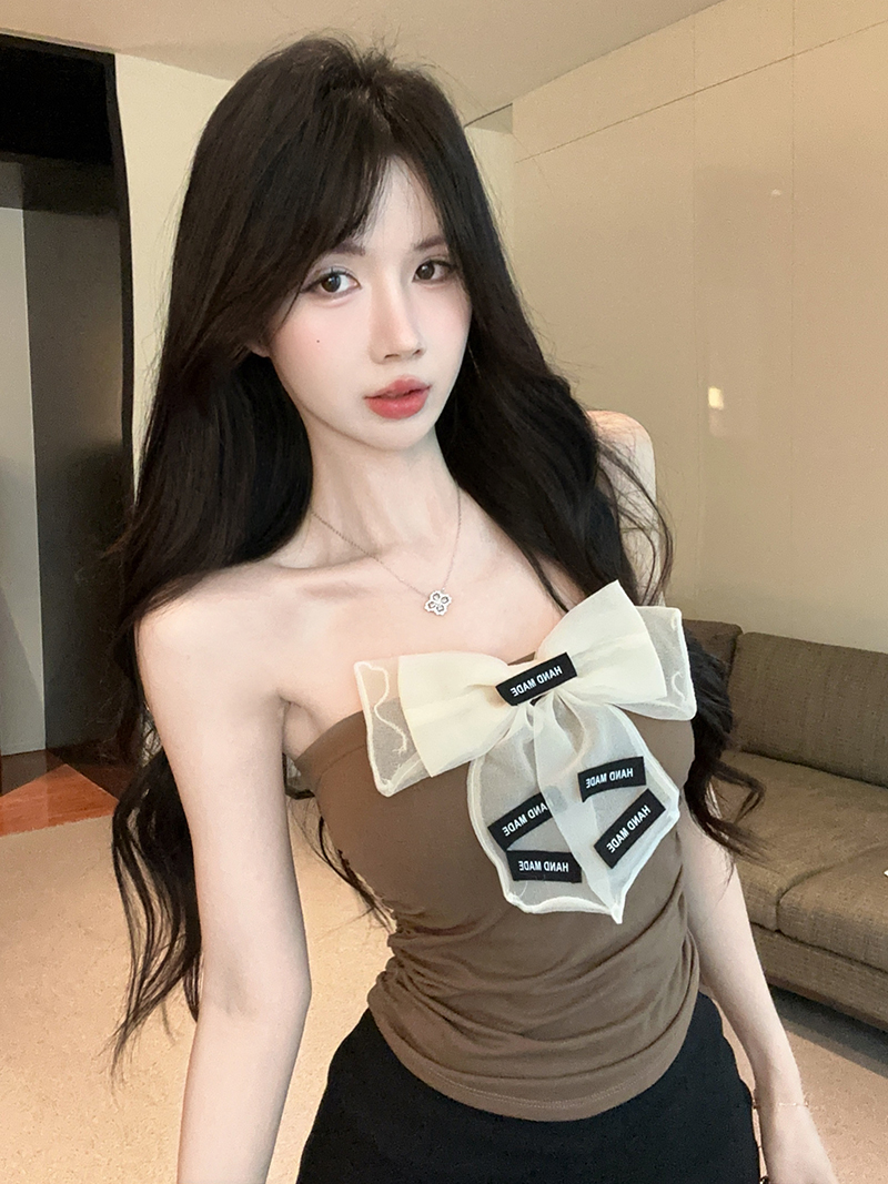 FA24304# 法式蝴蝶结性感美背抹胸上衣辣妹风内搭修身显瘦背心 服裝批發女裝批發服飾貨源