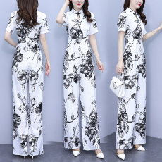 批发实拍白花色短袖<b class='q'>连体裤</b>2026年夏季新修身长款高腰中式领薄款阔腿裤