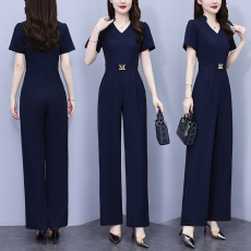 批发实拍藏蓝色<b class='q'>连体裤女</b>2026年夏季新气质显瘦收腰长款套装连衣阔腿裤