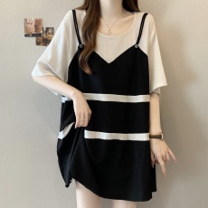 批发实拍大码女装2026夏新款设计感小众假两件雪纺宽松显瘦时尚<b class='q'>T</b><b class='q'>恤</b>女