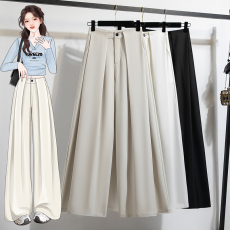 批发实拍高腰白色西裤女设计感春<b class='q'>夏</b>阔腿高级垂坠感显瘦休闲通勤拖地裤