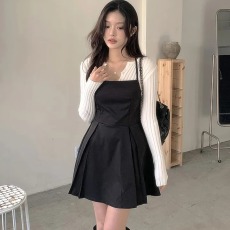 批发chic 韩版秋季性感时尚复古<b class='q'>露背</b>系带收腰叠穿百搭吊带背心<b class='q'>连衣裙</b>