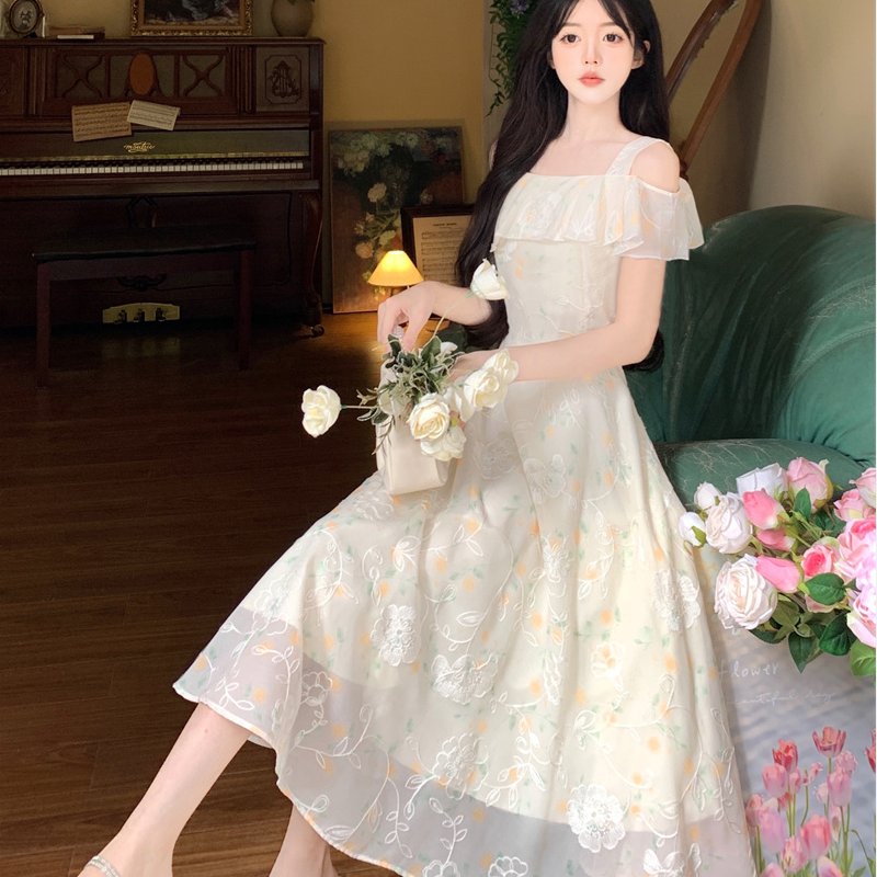 FA25325# 法式气质轻奢高级感温柔风遮肚子显瘦连衣裙子长裙女夏季新款  服裝批發女裝批發服飾貨源