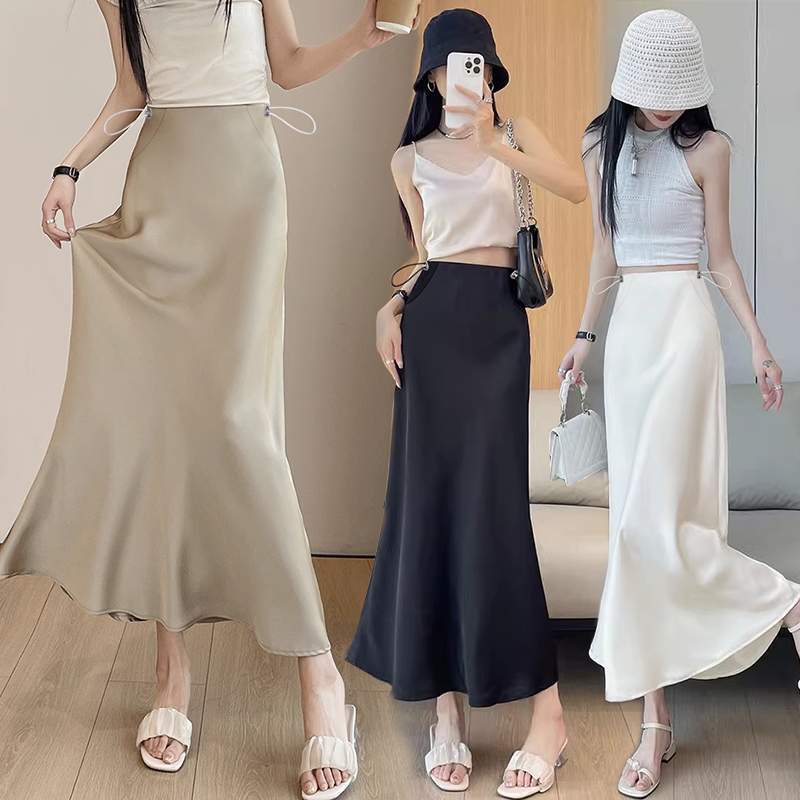 임산부 여름 아세트산 공단 아니요 복부 지지 돼지 코 버클 조정 반신 스커트 봄 실크 미끄러짐 한 마디 타이트 스커트 인어 꼬리 스커트 롱 코트