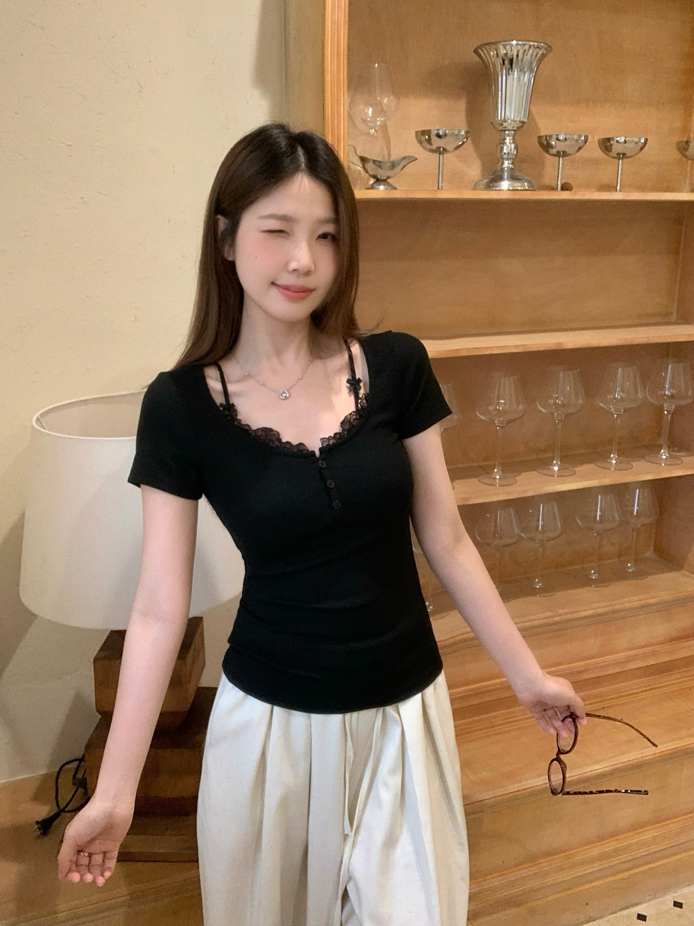 MY8305# 大码胖MM夏季新款纯欲风蕾丝拼接上衣百搭显瘦T恤女裝貨源服裝批發