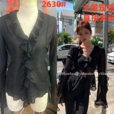 批发@yldandan|阿诺拉欲望网纱春夏褶皱花瓣设计<b class='q'>清凉</b>复古百搭<b class='q'>雪纺衫</b>