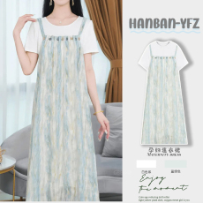 批发孕妇装雪纺<b class='q'>连衣裙</b><b class='q'>夏装</b>薄荷曼波扎染假两件套裙两个长度款2026夏季