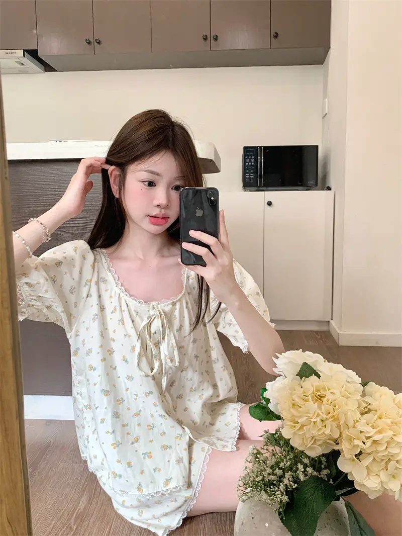 러블리 레이스 꽃무늬 홈웨어 세트 상세 이미지 2