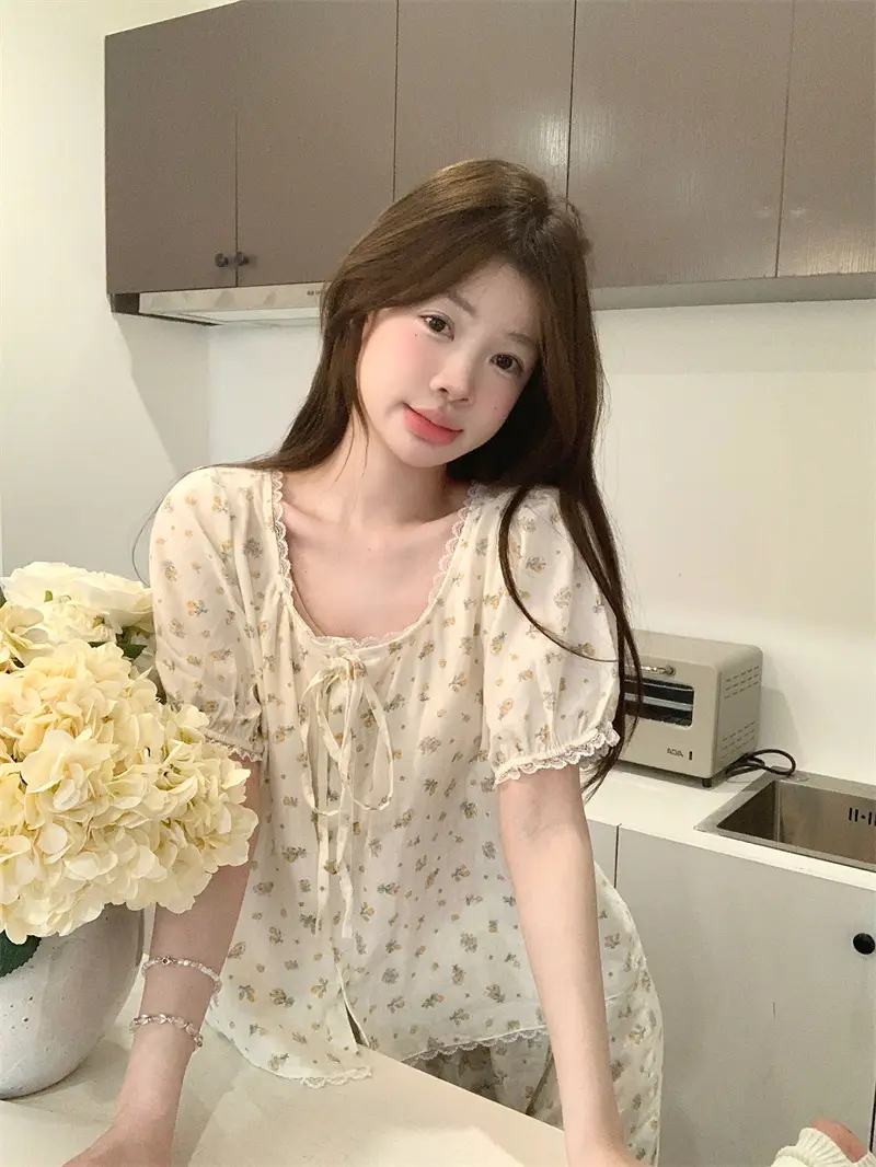 러블리 레이스 꽃무늬 홈웨어 세트 상세 이미지 4