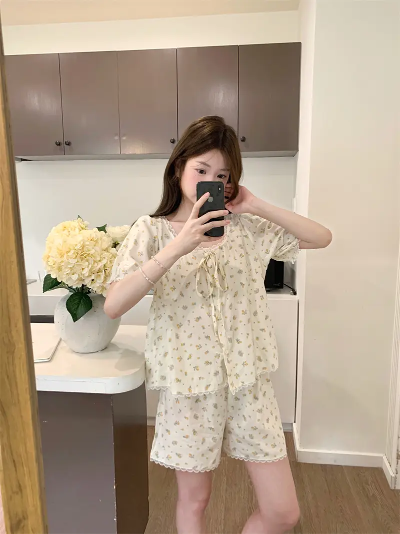 러블리 레이스 꽃무늬 홈웨어 세트 상세 이미지 5