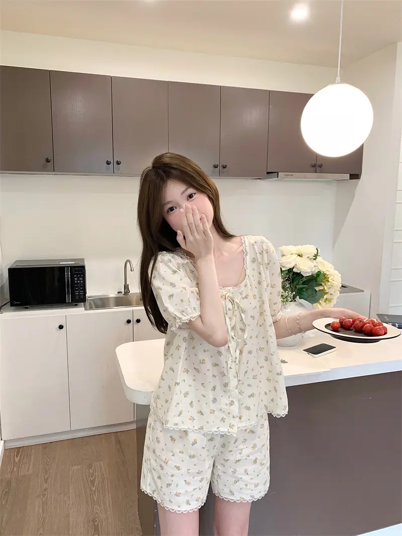 러블리 레이스 꽃무늬 홈웨어 세트 상세 이미지 6