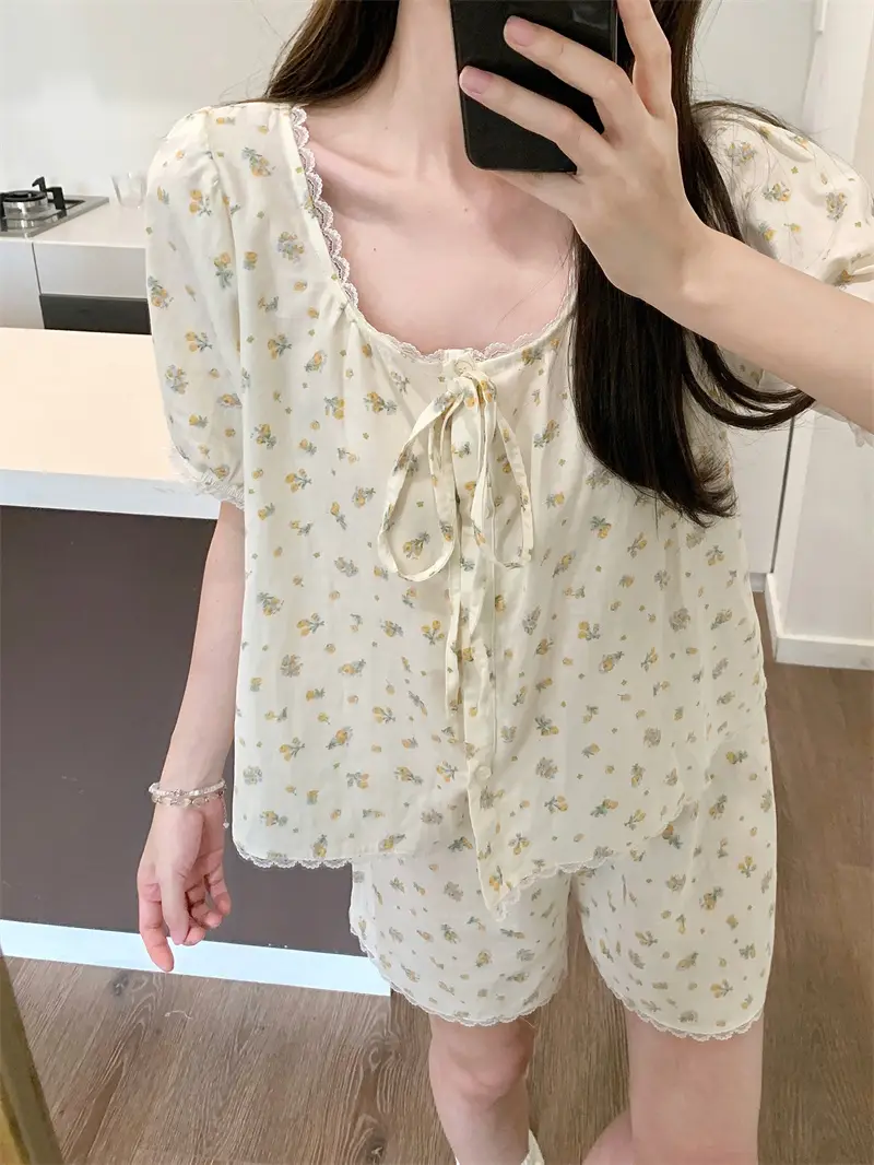 러블리 레이스 꽃무늬 홈웨어 세트 상세 이미지 7