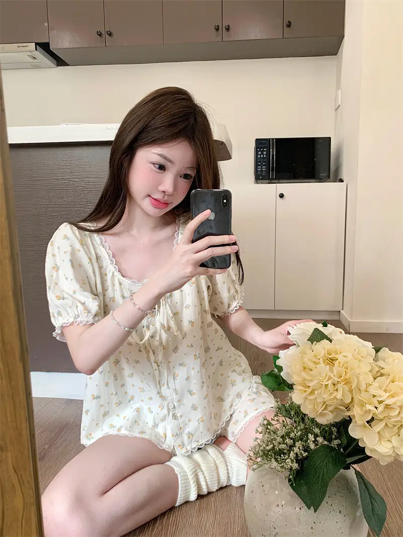 러블리 레이스 꽃무늬 홈웨어 세트 상세 이미지 8