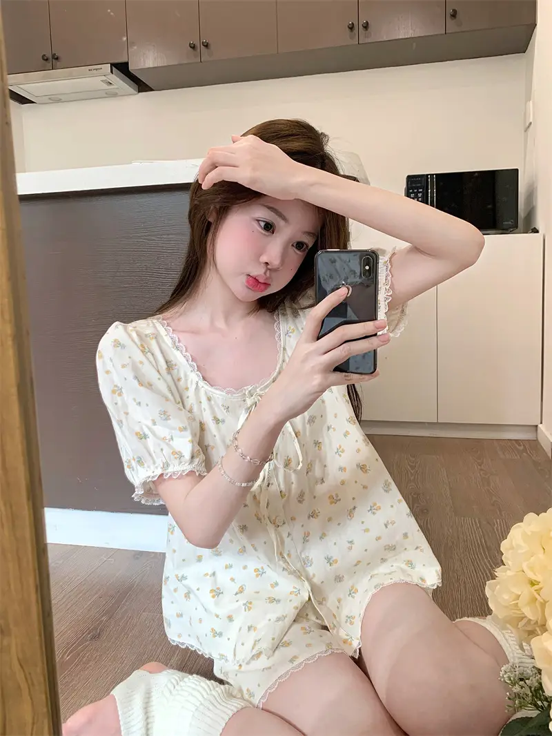 러블리 레이스 꽃무늬 홈웨어 세트 상세 이미지 10