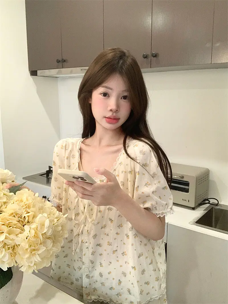 러블리 레이스 꽃무늬 홈웨어 세트 상세 이미지 11