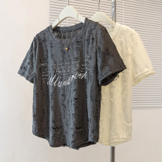 批发实拍<b class='q'>大码</b>女装<b class='q'>韩版</b>圆领复古短袖t恤胖妹妹宽松显瘦减龄百搭上衣夏