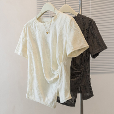 批发实拍<b class='q'>大码</b>女装<b class='q'>韩版</b>流行不规则短袖t恤胖妹妹宽松遮肉显瘦减龄上衣