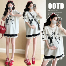 批发现<b class='q'>实拍</b> 夏季新款韩版网红休闲T恤<b class='q'>孕妇装</b>套装两件套