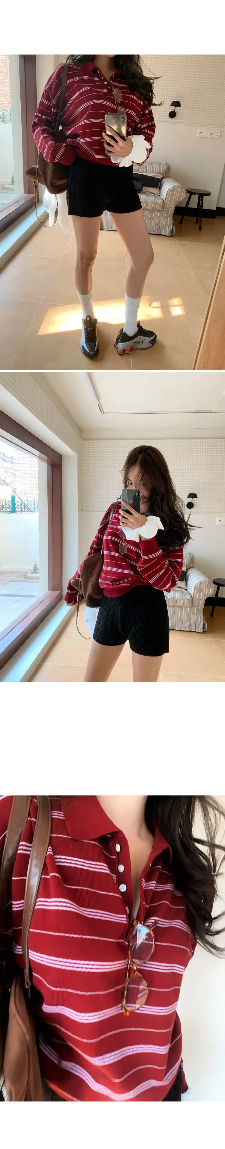 레트로 스트라이프 폴드 칼라 니트 (3color) 상세 이미지 20