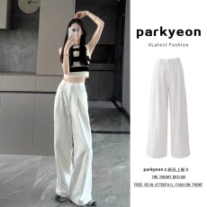 批发实价<b class='q'>白色</b>休闲阔腿裤女薄款新款夏季高腰垂感裤小个子西装裤