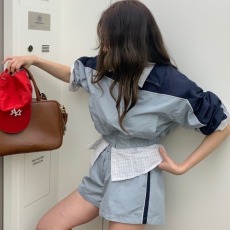 批发现货 ins韩国时髦休闲穿搭撞色<b class='q'>棒球</b>服夹克短外套防晒服+短裤套装