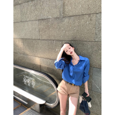 批发实价有货克莱因蓝亚麻棉麻防晒外套女春季薄款宽松慵懒风外搭上衣