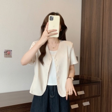 批发现货实拍<b class='q'>夏</b>装大码女装韩版chic显瘦V领单排扣西服上衣M 4XL200斤