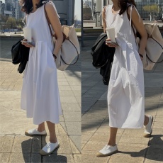 批发有货 韩国<b class='q'>东大门</b>INS清爽气质简约无袖系带褶皱休闲宽松净版<b class='q'>连衣裙</b>