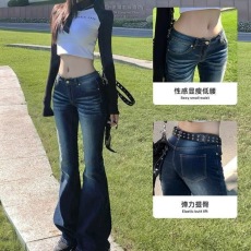 批发美式高腰微喇叭牛仔<b class='q'>裤</b>女新款复古辣妹弹力<b class='q'>修身</b>显瘦马蹄长<b class='q'>裤</b>