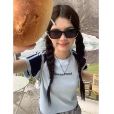 批发纯棉 后包领 三条杠撞色拼接运动t恤短款<b class='q'>上衣</b>