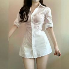 批发酷丝棉收腰显瘦<b class='q'>衬衫</b>裙女夏小个子显高风情万种短裙<b class='q'>连衣裙</b>子
