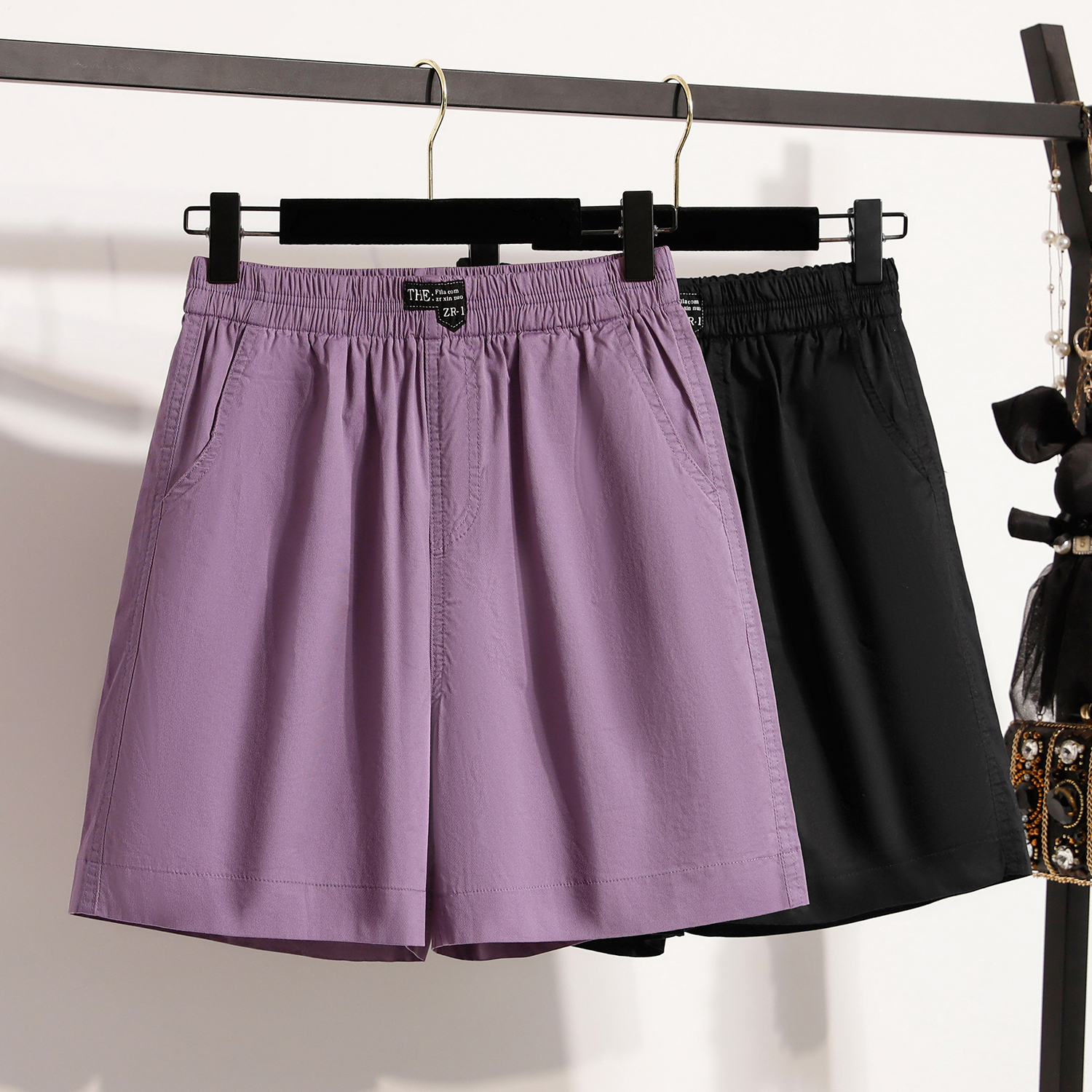 RY1964# 实拍夏新款胖MM高腰弹力阔腿五分牛仔女裤大码薄款松紧腰韩版...