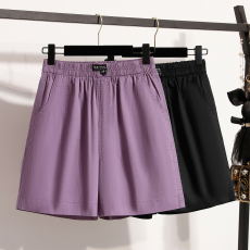 批发实拍夏新款胖MM高腰弹力阔腿五分牛仔女裤大码薄款松紧腰<b class='q'>韩版</b>热裤