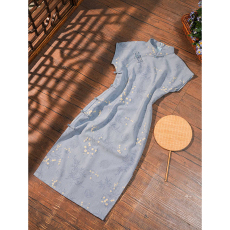 批发苏城日记新中式蓝色改良<b class='q'>旗袍</b>2026新款<b class='q'>夏季</b>女年轻款气质高端小个子