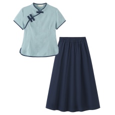 批发夏季班服新中式国风短袖上衣套装学生合唱舞台<b class='q'>演出服</b>
